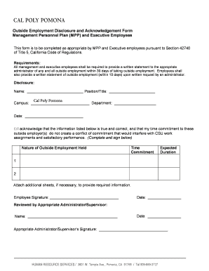 Outside Employment Disclosure and Acknowledgement Form