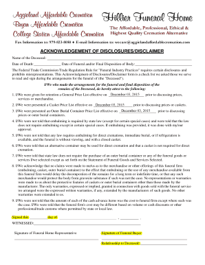 Funeral Disclosure Acknowledgment Form