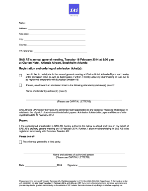 SAS AB Annual General Meeting Proxy Form