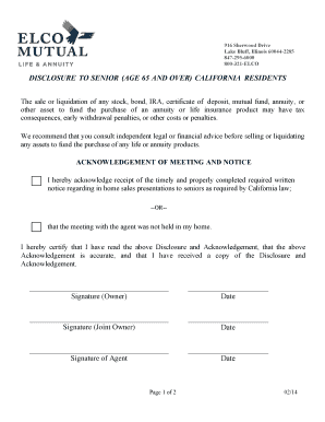 California Senior Resident Disclosure and Acknowledgement