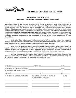 Snow Trails Snow Tubing Risk Disclosure Acknowledgement and Release