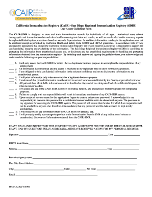 California Immunization Registry User Access Guidelines Form