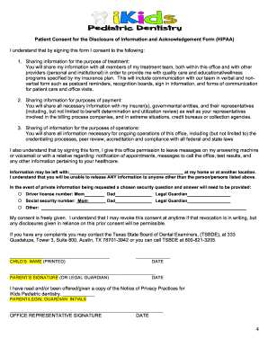 Patient Consent for Disclosure of Information and Acknowledgement Form (HIPAA)