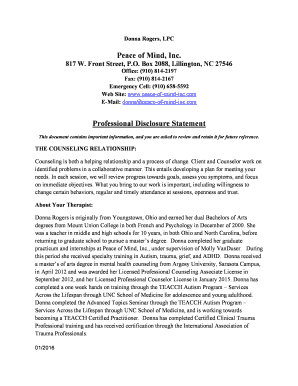 Professional Disclosure Statement for Counseling Services