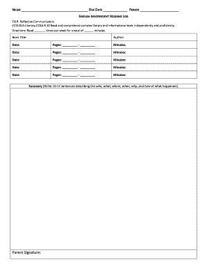 Summer reading log printable pdf - ENGLISH INDEPENDENT READING LOG - sausdk12caus - sausd k12 ca