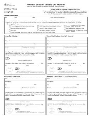 Texas Motor Vehicle Gift Transfer Affidavit