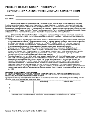 PHG - Shortpump - HIPAA Acknowledgement Disclosure Consent Form PHG - Shortpump - HIPAA Acknowledgement Disclosure Consent Form