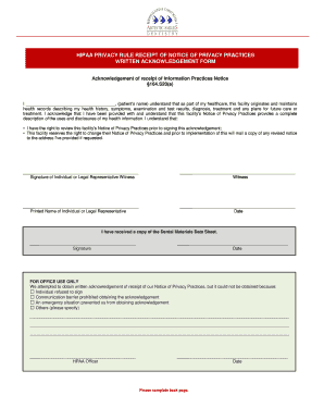 HIPAA Privacy Rule Receipt of Notice of Privacy Practices