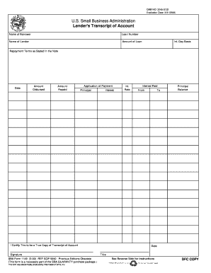 SBA Form 1149 Lender's Transcript of Account