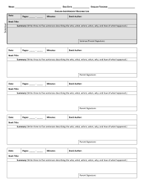 English Independent Reading Log