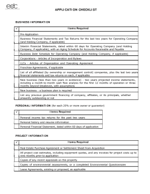EDC Loan Corporation Pre-Application Checklist