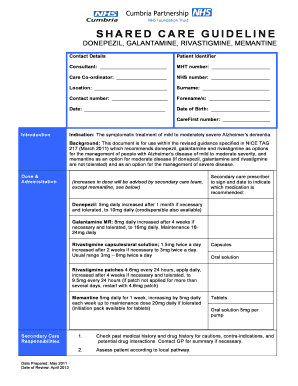 Shared Care Guideline for Alzheimer's Medication