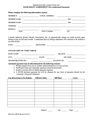 Homer Electric Bank Draft Agreement