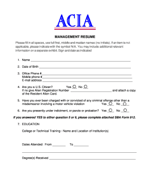 Management Resume Form