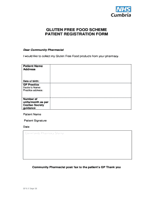 Gluten Free Food Scheme Patient Registration Form