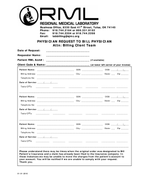 Physician Request to Bill Form