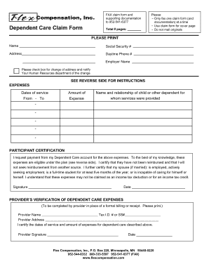Dependent Care Claim Form