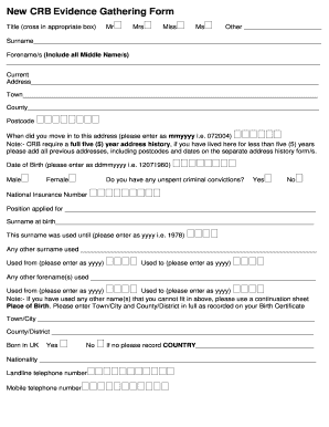 CRB Evidence Gathering Form