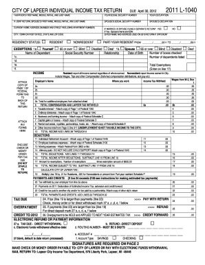City of Lapeer Individual Income Tax Return