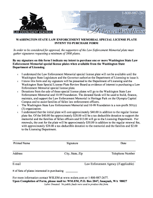Washington State Law Enforcement Memorial License Plate Intent Form