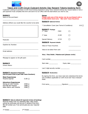 Tesco Clubcard Driving Experience Booking Form