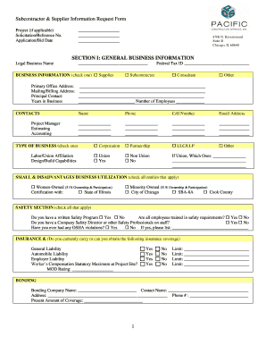 Subcontractor & Supplier Information Request Form