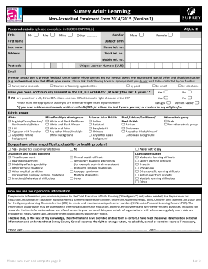 Surrey Adult Learning Enrolment Form