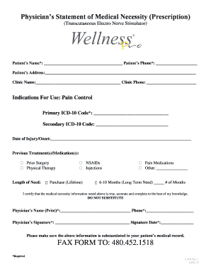 Physician's Statement of Medical Necessity for TENS