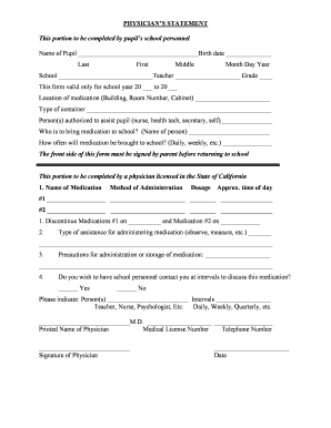 Physician's Statement for Medication Administration
