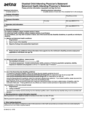 Disabled Child Attending Physician's Statement Form