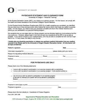 Physician's Statement and Clearance Form
