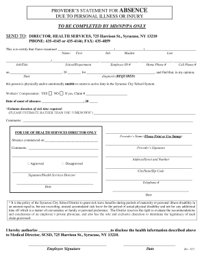 Provider's Statement for Absence Due to Illness or Injury