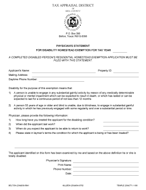 Physician's Statement for Disability Homestead Exemption