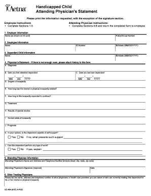 Handicapped Child Attending Physician Statement