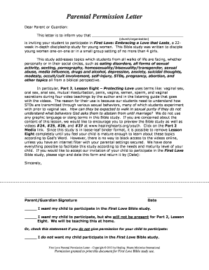 First Love Parental Permission Letter