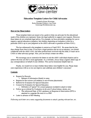 Education Template Letters for Child Advocates