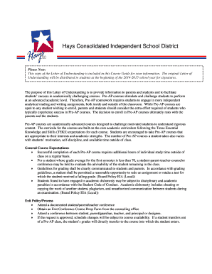 Hays CISD Pre-AP and AP Letter of Understanding
