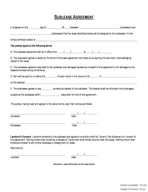 Sublessor-Sublessee Agreement
