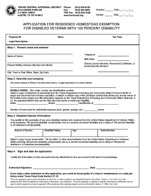 Texas Disabled Veteran Homestead Exemption Application