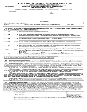 Texas Residential Homestead Exemption Application