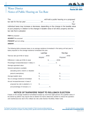 Texas Water District Property Tax Rate Hearing Notice