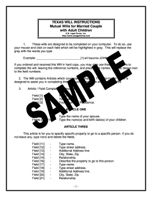 Texas Mutual Wills for Married Couple with Adult Children