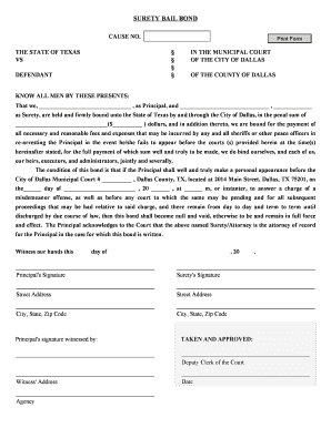 Texas Surety Bail Bond Form