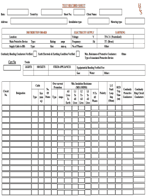 Electrical Installation Test Record Sheet
