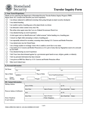 US DHS Traveler Redress Inquiry Form