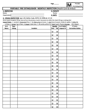 Portable Fire Extinguisher Monthly Inspection Form