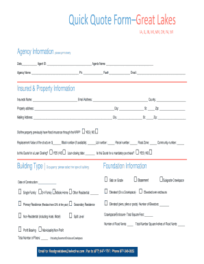 Quick Quote Form for Great Lakes Flood Insurance