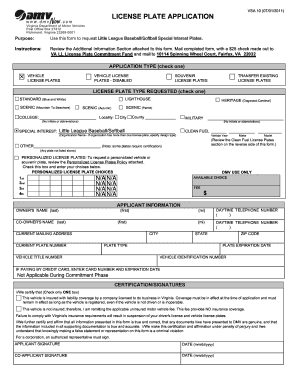Virginia Little League License Plate Application