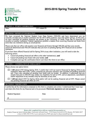 2015-2016 Spring Transfer Financial Aid Form