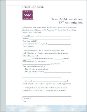 Texas A&M Foundation EFT Authorization